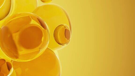 金色油泡的特写抽象液体运动天然化妆品精油滴动画