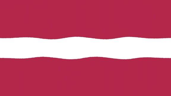 风格化的拉脱维亚飘扬的旗帜4K红色动画背景手绘卡通动画无缝循环