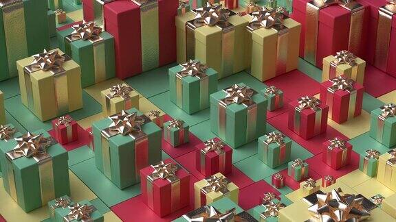 抽象背景的彩色圣诞盒子与礼物瓷砖的对比色
