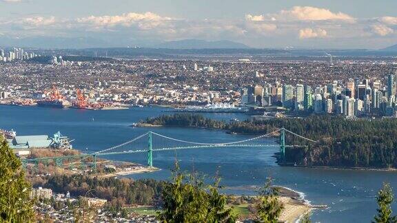 温哥华市中心全景温哥华海港鸟瞰图狮门大桥