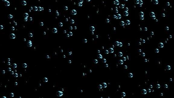 3d运动水下气泡云4K3d循环动画背景快速流动的蓝色气泡团气泡气泡饮料流动新鲜海洋海洋水下水透明