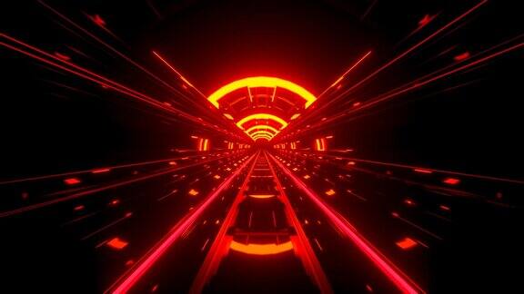 4k橙色霓虹超高速列车隧道环线