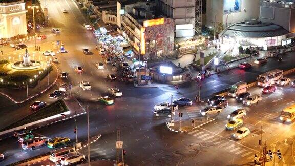 鸟瞰图泰国曼谷夜间交通堵塞