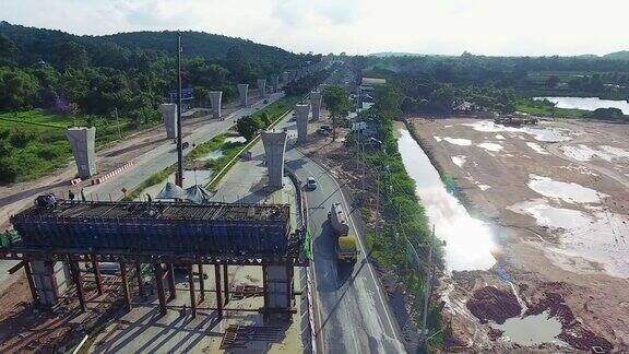 鸟瞰图的高速公路收费高速公路的建筑工地