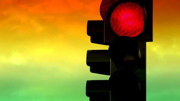 红绿灯与彩色天空的时间流逝的背景