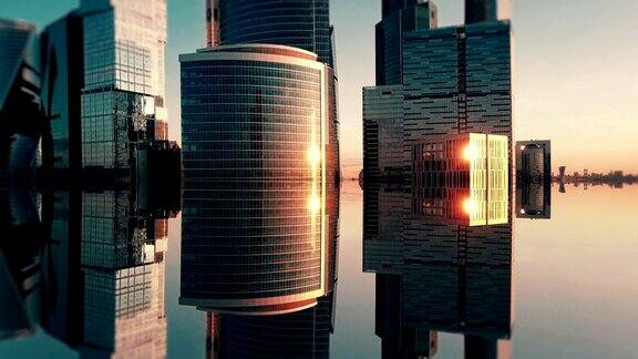未来城市空中背景镜面效果