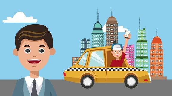 商人乘坐出租车高清动画