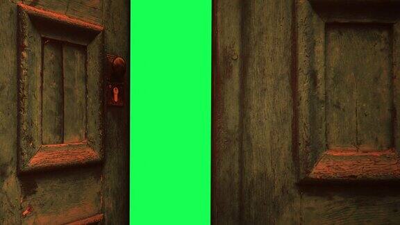 动画-木门打开到绿色屏风