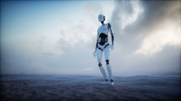 女性机器人和未来城市背景未来现实的4k的动画