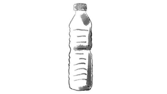 一次性塑料瓶画在白色黑板上画面理想的代表生态问题