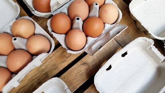 新鲜农家鸡蛋在市场展示