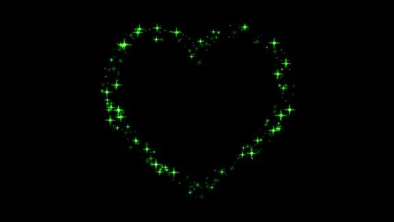 动画绿色光闪烁的心脏形状在黑色的背景
