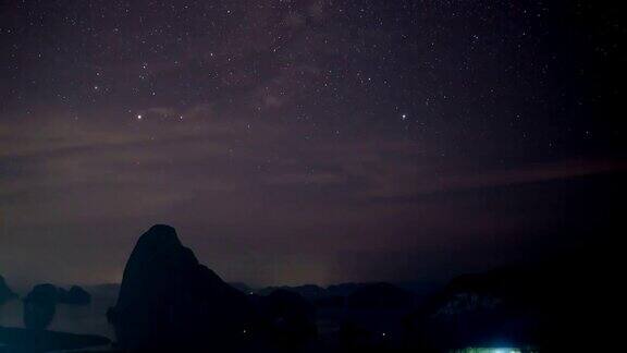 夜晚的天空和星星的时间流逝拍摄SametNang社攀雅泰国