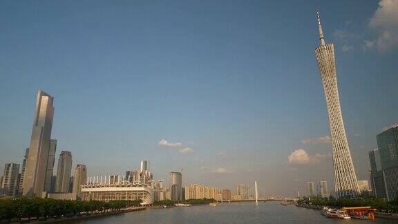 日落时分广州市著名滨江市区著名全景4k中国