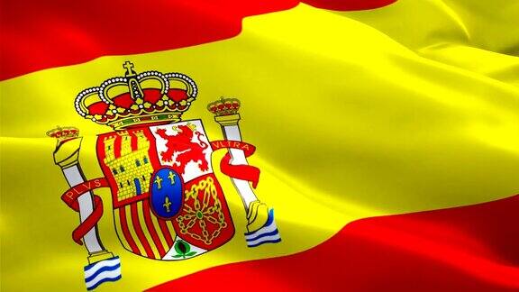 西班牙旗帜波浪环在风马德里飘扬现实的西班牙国旗背景西班牙国旗特写1080p全高清1920X1080镜头西班牙马德里欧洲国家旗帜其他高清旗帜可用