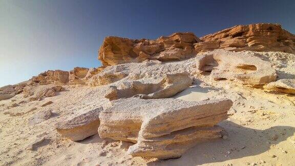 晴朗的一天多哈野生自然岩石全景4k时间流逝卡塔尔