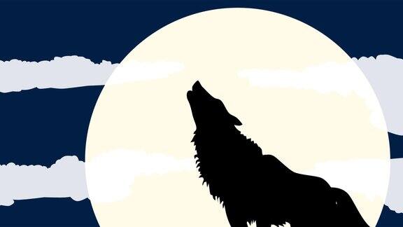 夜晚狼对着月亮嚎叫动画制作