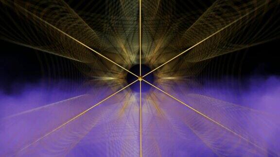 视频动画梅塔特隆立方体生命之花金色神圣几何紫色图形雾烟黑色背景神秘的金色图标柏拉图的固体抽象的几何图形麦田怪圈