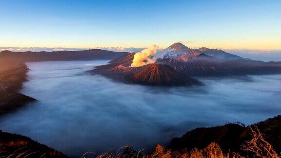 溴火山日出地标自然旅游印尼4K时间流逝