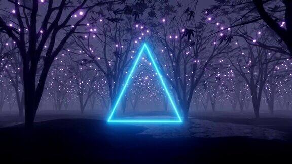 在外星星球景观森林3d渲染上发光的三角形闪烁