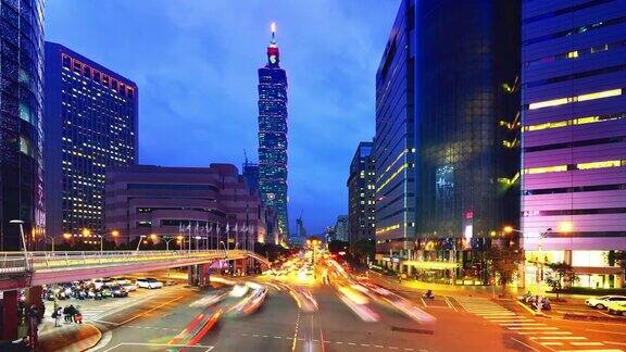 台北市景和台北101大厦日落到夜晚