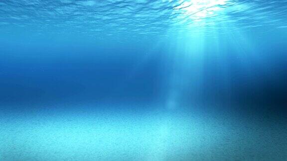 蓝色柔和的海浪慢镜头循环的海洋表面从水下看到(4k无缝循环)光线透过伟大的背景