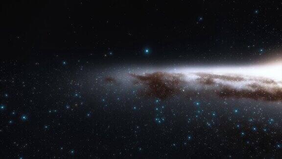 4k动画宇宙飞船以光速在太空中的星系中飞行银河系中有数十亿颗恒星美丽的星团