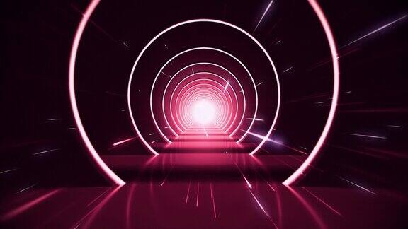 穿越未来主义的红色霓虹灯彩色隧道(无缝循环)抽象的4k股票视频