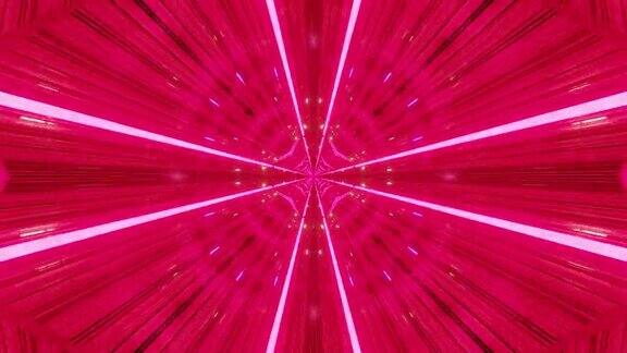 3D渲染的万花筒走廊通往一个粉色霓虹灯在4K传送门