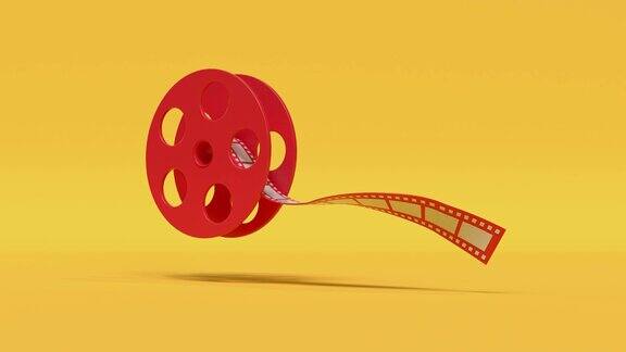 电影卷红黄卡通风格最小3d渲染影院影院概念