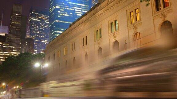 纽约公共图书馆夜晚延时摄影