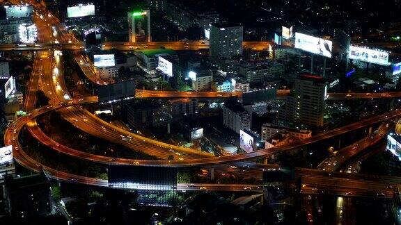 泰国曼谷高速公路夜间鸟瞰图
