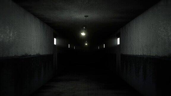 黑暗和恐怖的恐怖走廊在3D动画