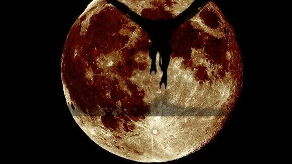 龙在月亮上飞行的剪影