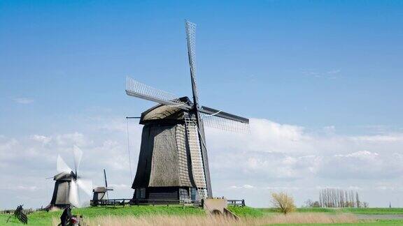 荷兰风景与风车时光流逝