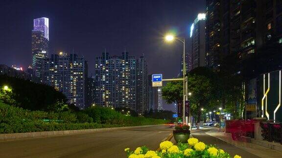 广州市市中心夜间时间交通街道时间推移全景4k中国