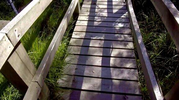 穿过沼泽的木制人行桥