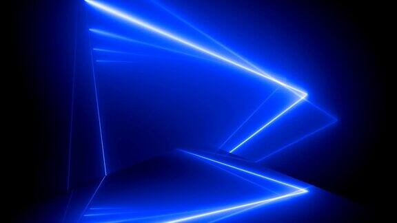3d渲染抽象的几何背景荧光紫外线发光的霓虹线在隧道内旋转蓝色红色光谱形状旋转-可循环4K
