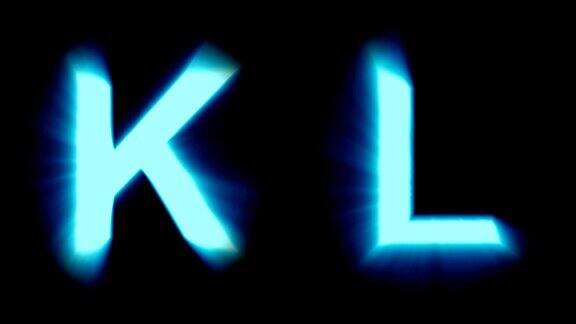 发光字母K和L-冷蓝色光-闪烁闪烁的动画环隔离