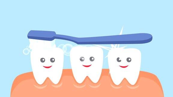 卡通牙齿清洁用牙膏和牙刷口腔卫生