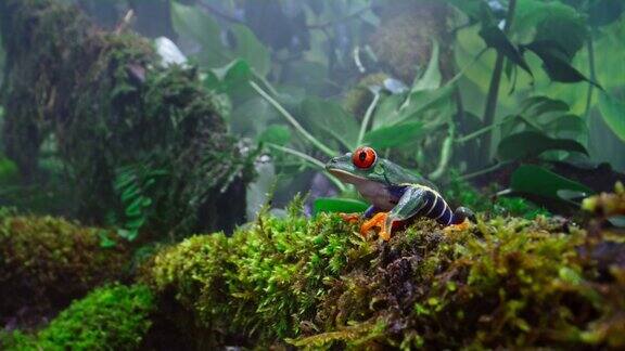苔藓上的红眼树蛙