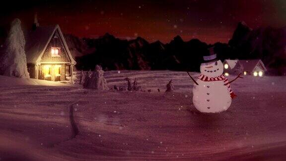 高清:雪人在冬日仙境的镜头前挥手