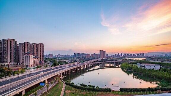 城市立交桥日落上海中国