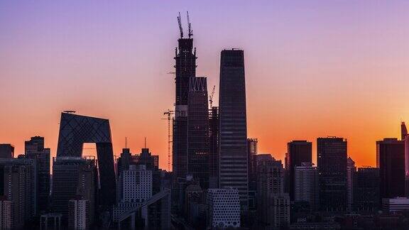 北京地标日出摩天大楼北京中国间隔拍摄
