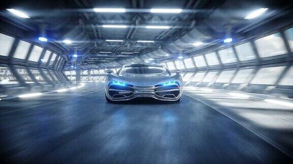 未来汽车在科幻隧道快速行驶
