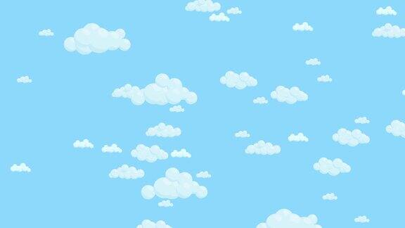 蓝天里满是飘动的云卡通天空背景平面动画