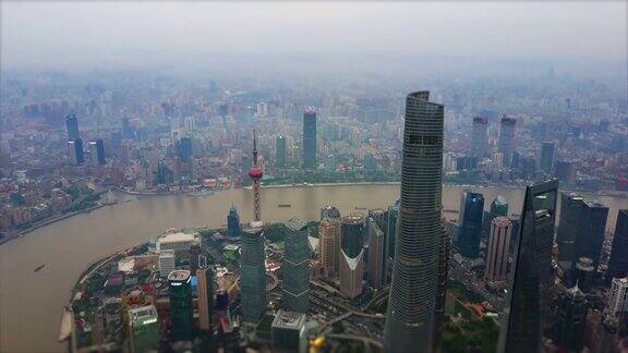 上海城市景观浦东市中心顶湾空中全景