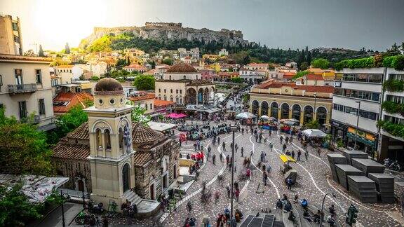时间流逝:希腊雅典Monastiraki广场和卫城