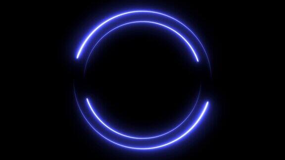 蓝色霓虹灯发光的圆形框架背景重复动作动画黑色隔离4K图形动画视频