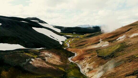 风景鸟瞰图的彩色山脉在landmanalaugar在冰岛